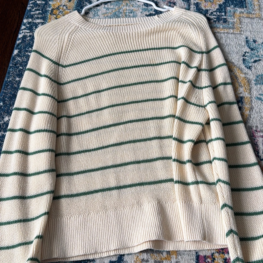 Velvet by Graham & Spencer Cream and Green Striped Sweater